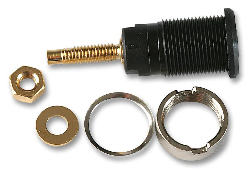 STAUBLI 23.3020-21 Banana Test Connector, 4mm, Jack, Panel Mount, 32 A, 1 kV, Gold Plated Contacts, Black