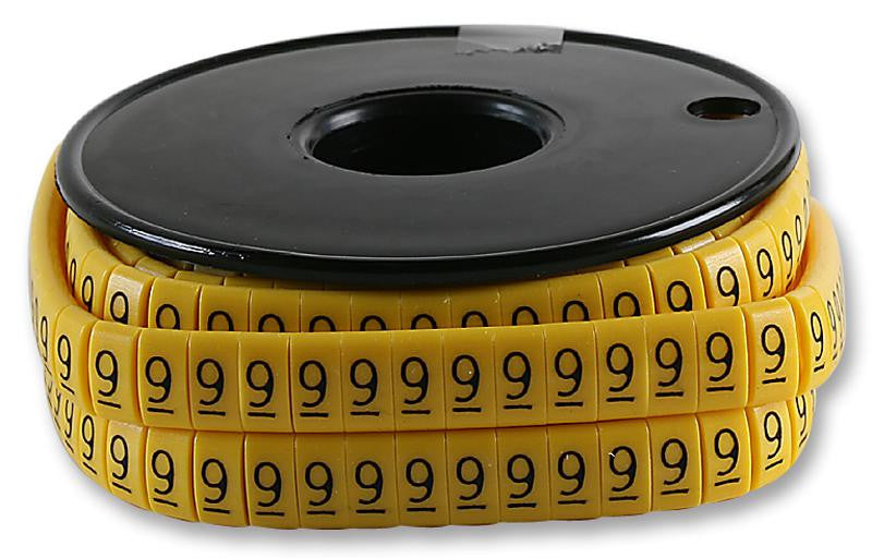 PRO POWER FM1(9) Wire Marker, Oval, Slide On Pre Printed, 9, Black, Yellow, 5mm, 6 mm