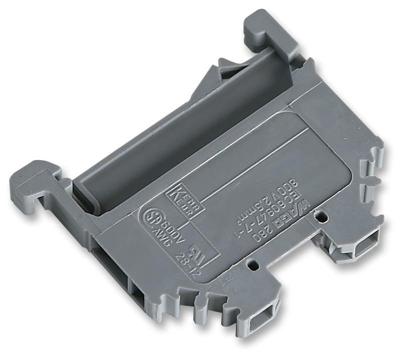 WAGO 280-101 DIN Rail Mount Terminal Block, Side entry wiring, 2 Ways, 28 AWG, 12 AWG, 2.5 mm&sup2;, Clamp, 24 A