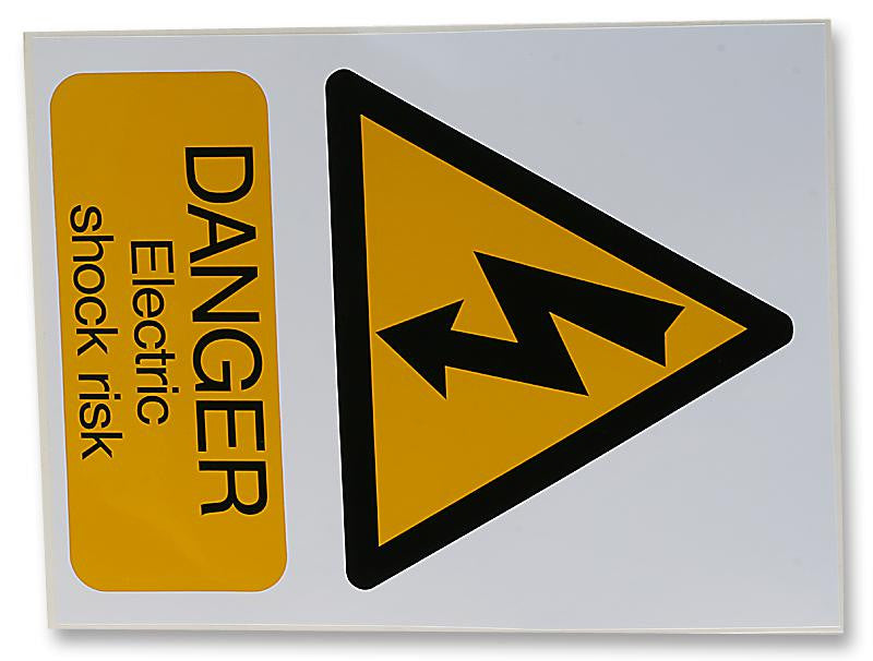 DURATOOL 259848 Safety Sign, 200 mm, 200 mm, Black / Yellow on White, Hazard, Danger Electric Shock Risk, Plastic