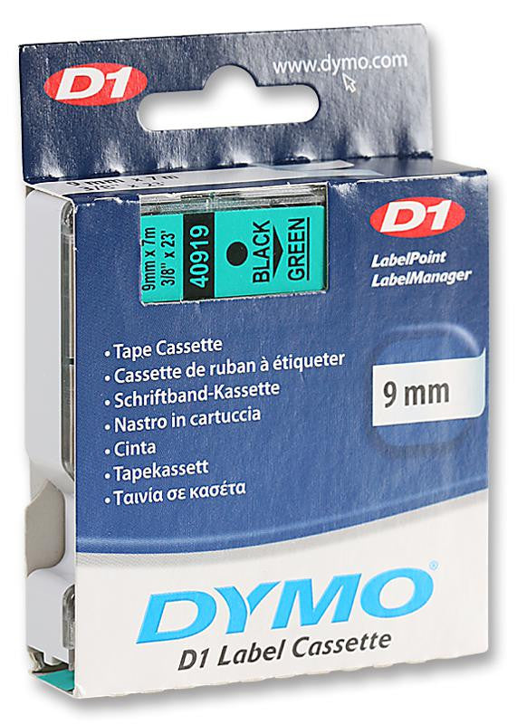 DYMO 40919 TAPE, BLACK/GREEN, 9MM