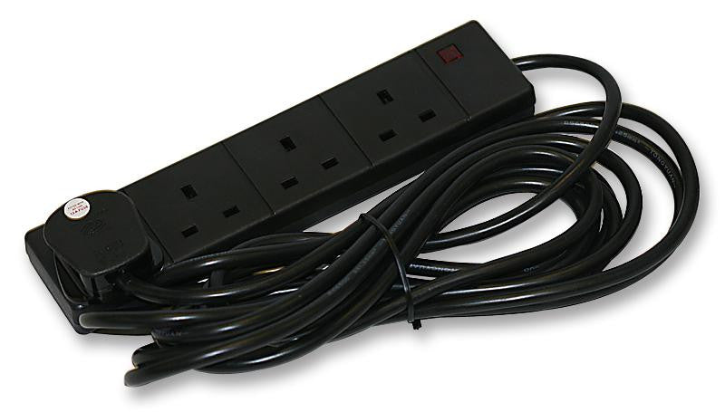 PRO POWER FR4 5M Mains Power Cord, Mains Plug, UK, Mains Socket, UK, x 4, 16 ft, 5 m, Black