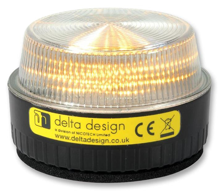 DELTA DESIGN 44500201 Beacon, LED, Orange, Flashing, 24VDC, 100VAC, IP67, 76mm Dia., 44mm Height
