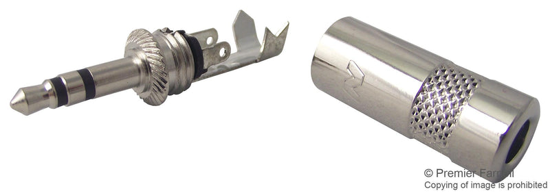 NEUTRIK NYS231 Phone Audio Connector, 3 Contacts, Plug, 3.5 mm, Cable Mount, Nickel Plated Contacts, Metal Body