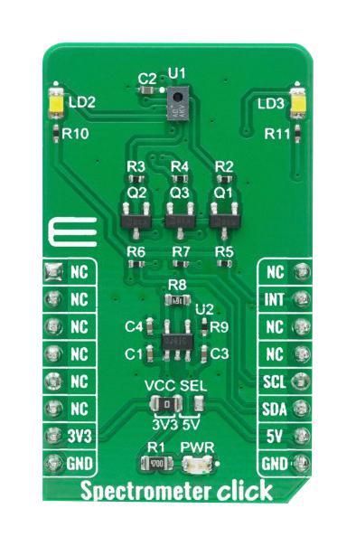 Mikroelektronika MIKROE-4165 MIKROE-4165 Click Board Spectrometer Optical AS7341 Gpio I2C Mikrobus 3.3 V/5 V 42.9 mm x 25.4