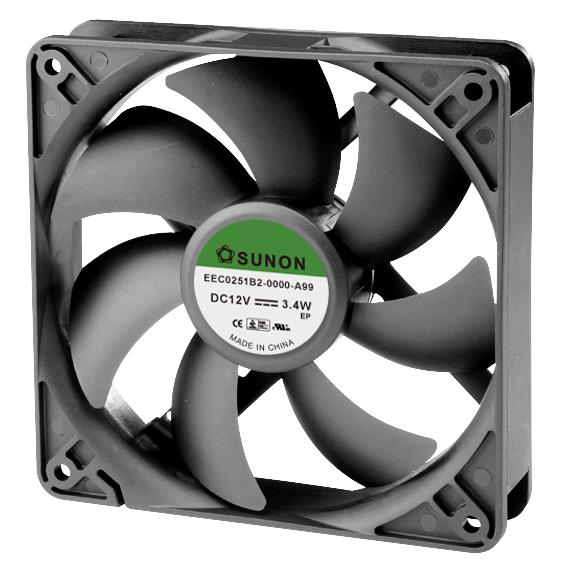 Sunon EEC0251B2-0000-A99 DC Axial Fan 12 V Square 120 mm 25 Ball Bearing 93.066 CFM