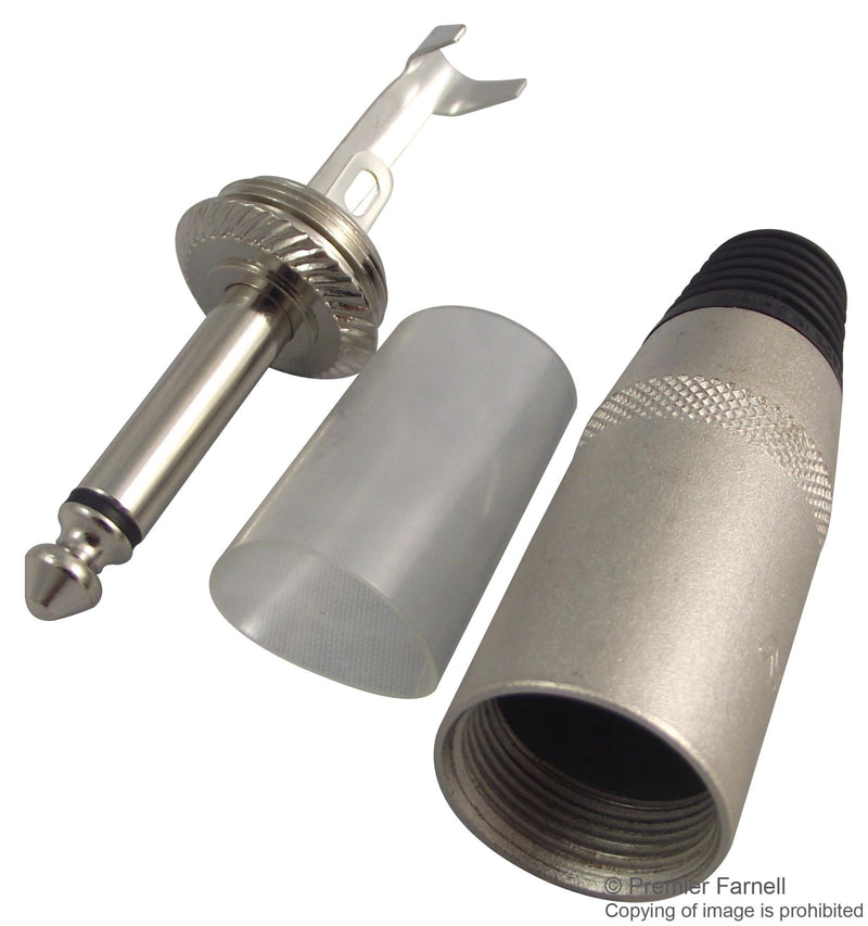 NEUTRIK NYS225 Phone Audio Connector, 2 Contacts, Plug, 6.35 mm, Cable Mount, Nickel Plated Contacts, Metal Body
