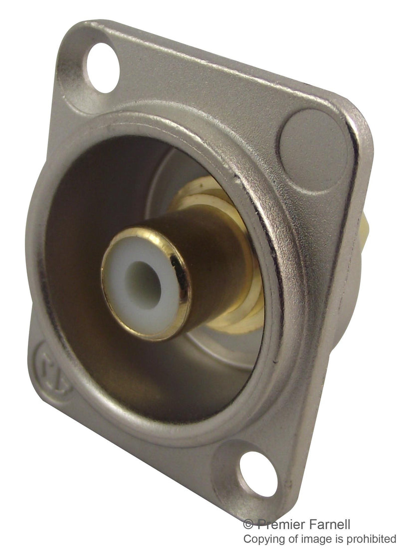 NEUTRIK NF2D-9 RCA (Phono) Audio / Video Connector, 2 Contacts, Socket, Gold Plated Contacts, Metal Body, White
