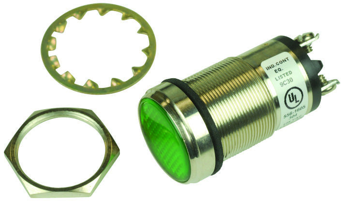 DIALIGHT 556-1605-304F PANEL MOUNT INDICATOR, LED, 25.4MM, GREEN, 125V