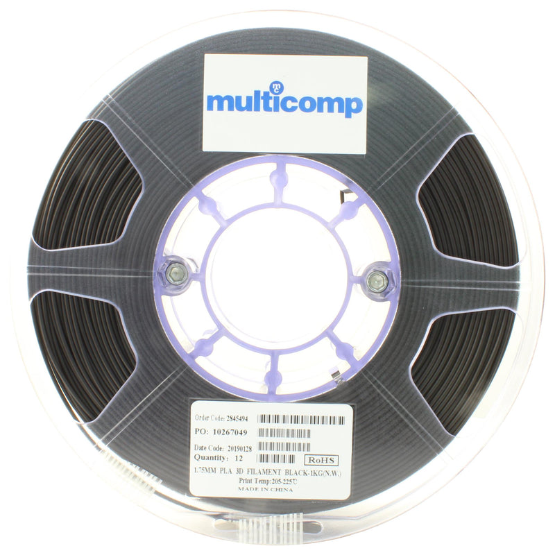 Multicomp MC002547 3D Printer Filament 1.75 mm PLA Black 1 kg