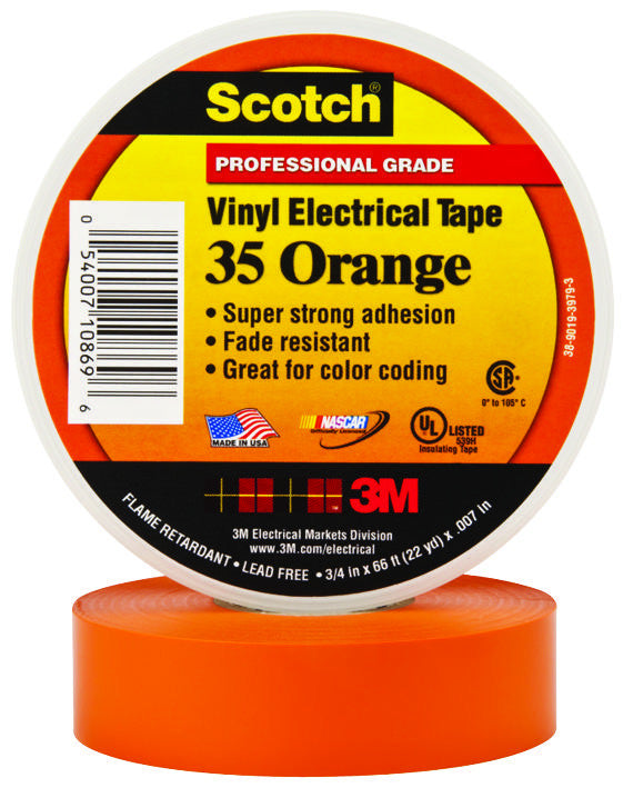 3M 35 ORANGE (3/4&quot;X66FT) TAPE, INSULATION, PVC, ORG, 0.75INX66FT