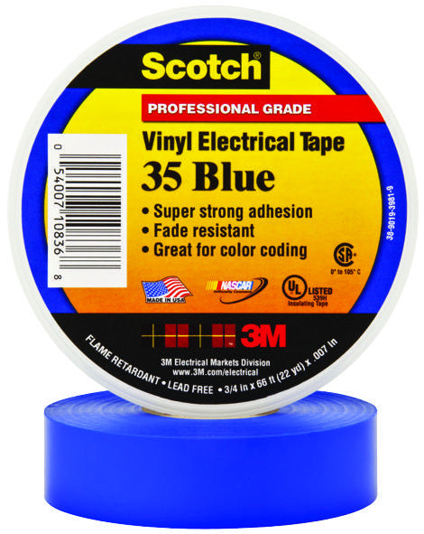 3M 35 BLUE (3/4&quot;X66FT) TAPE, INSULATION, PVC, BLUE, 0.75INX66FT