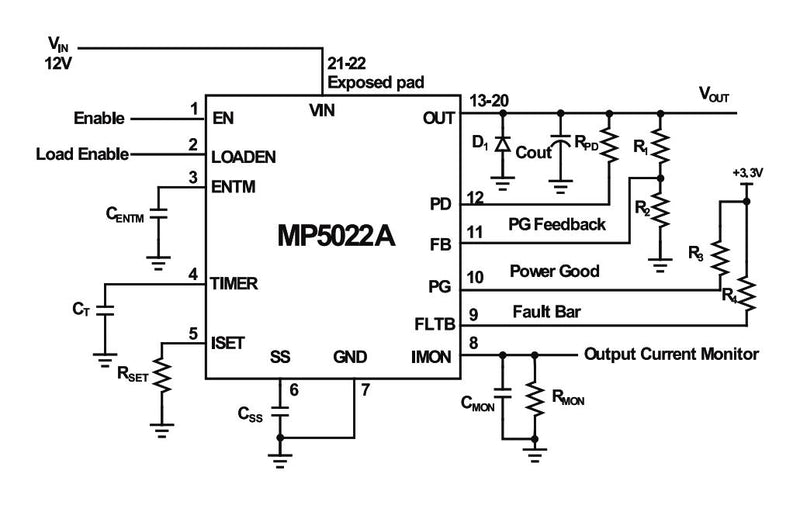 Monolithic Power Systems (MPS) MP5022AGQV-P Hot-Swap Controller 8V to 16V QFN-22 New