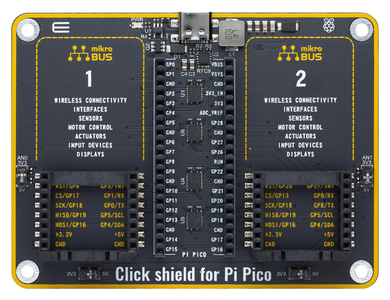 Mikroelektronika MIKROE-4985 Development Board Click Shield RP2040 Raspberry Pi Mikrobus 3.3/5V New