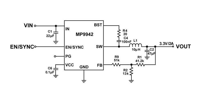 Monolithic Power Systems (MPS) MP9942GJ-Z DC-DC Switching Synchronous Buck Regulator 4V-36V in 800mV to 32.4V out 2A 410kHz TSOT-23-8