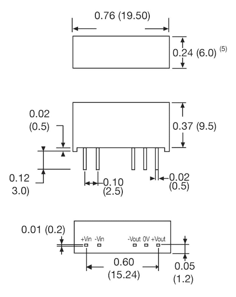 XP Power IV0505SA Isolated Through Hole DC/DC Converter 3kV Isolation ITE 1:1 1 W Output 5 V 200 mA