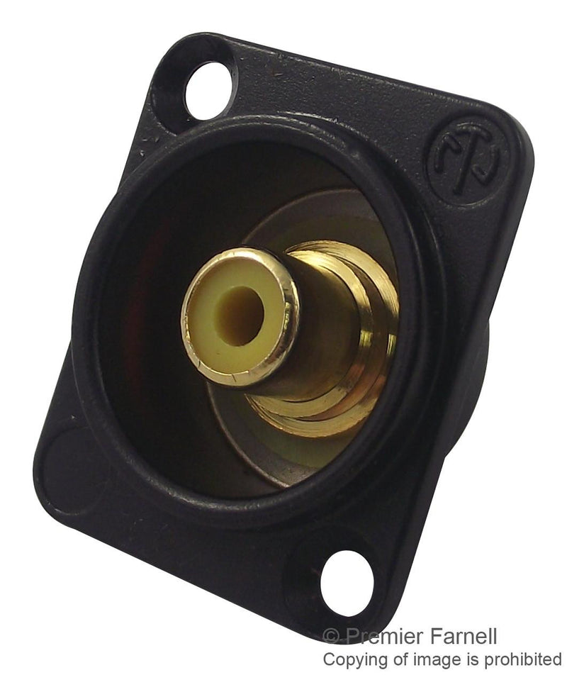 NEUTRIK NF2D-B-4 RCA (Phono) Audio / Video Connector, 2 Contacts, Jack, Gold Plated Contacts, Metal Body, Yellow