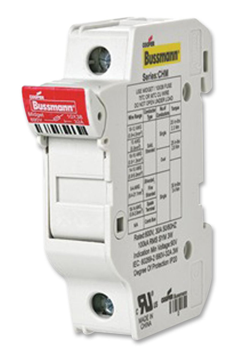 EATON BUSSMANN SERIES CHM1DU DIN RAIL MOUNT FUSE HOLDER, 10MM X 38MM, DIN RAIL