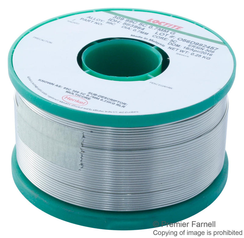 MULTICORE / LOCTITE 5029525-M Solder Wire, Lead Free, 0.5mm Diameter, 227&deg;C, 250g