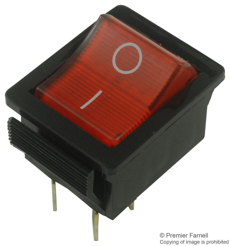 ARCOLECTRIC C1353VQ0/1RED Rocker Switch, Illuminated, DPST, Off-On, Red, Panel, 16 A