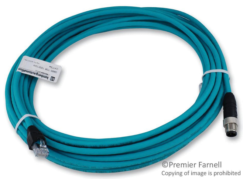 LUMBERG AUTOMATION 0985 706 103/10M ETHERNET/IP CORDSET, M12 4 POSITION MALE TO RJ45 PLUG, 10M