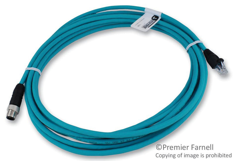 LUMBERG AUTOMATION 0985 706 103/5M ETHERNET/IP CORDSET, M12 4 POSITION MALE TO RJ45 PLUG, 5M