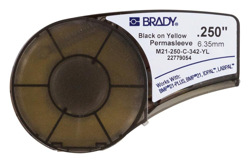 BRADY M21-250-C-342-YL WIRE MARKER SLEEVE, HEAT SHRINK, 11.15MM W, BLACK/YELLOW