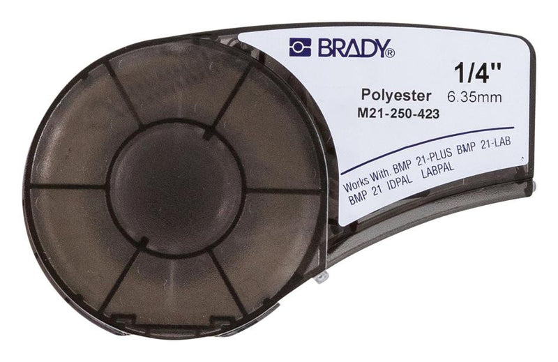 BRADY M21-250-423 LABELING TAPE, POLY, 0.25"X 21FT, BLACK/WHITE