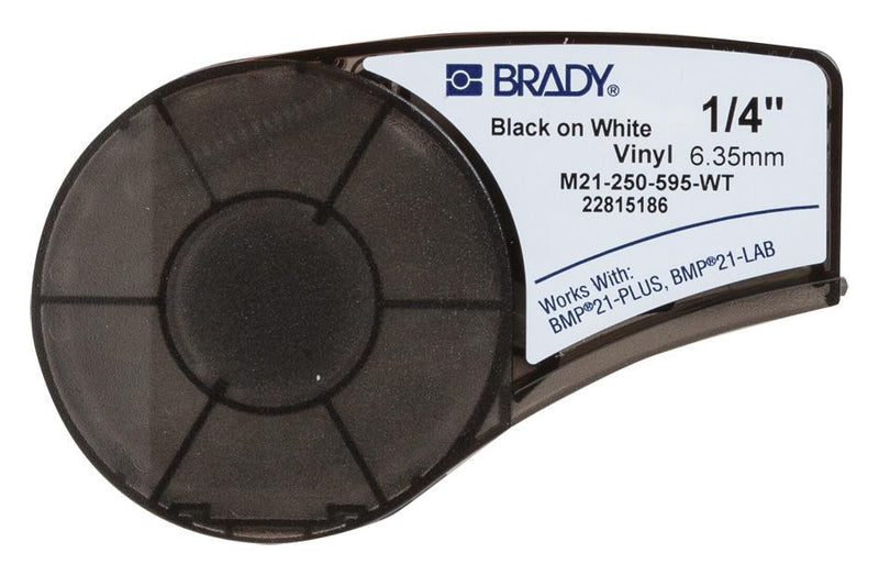 BRADY M21-250-595-WT LABELING TAPE, VINYL, 0.25" X 21FT, BLACK/WHITE