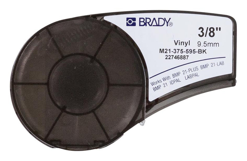 BRADY M21-375-595-BK LABELING TAPE, VINYL, 0.375" X 21FT, WHITE/BLACK