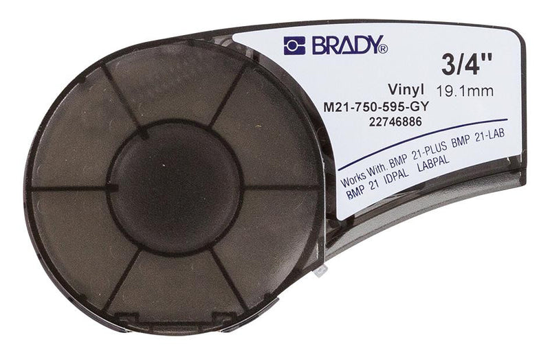 BRADY M21-750-595-GY LABELING TAPE, VINYL, 0.75" X 21FT, BLACK//GREY