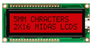 Midas MD21605G6W2-FPTLRGB Alphanumeric LCD 16 x 2 Black on RGB 5V Parallel English Japanese Transflective