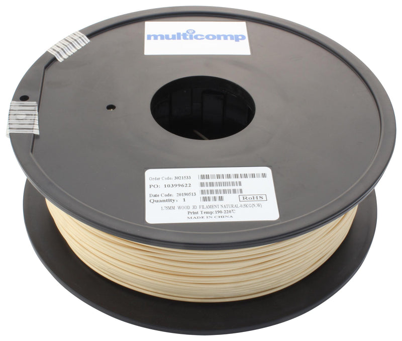 Multicomp MC011478 3D Printer Filament Wood 1.75 mm Natural 220 &deg;C Melting Temp