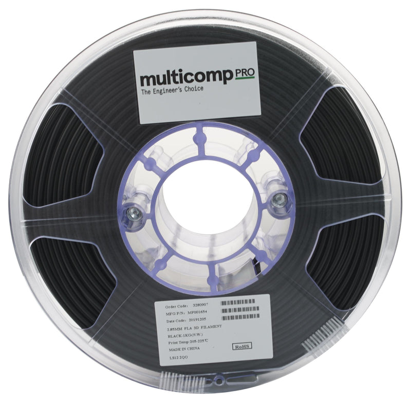 Multicomp PRO MP001654 3D Printer Filament 2.85mm Dia Black PLA 1 kg