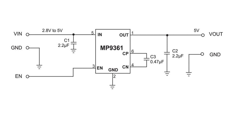 Monolithic Power Systems (MPS) MP9361DJ-LF-P DC/DC Inductorless Charge Pump Fixed Boost 2.8V to 5Vin 5V/110mA Out TSOT-23-6 New