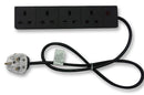 PRO ELEC 9988B-1M EXTENSION LEAD, 4GANG, BLACK, 1M