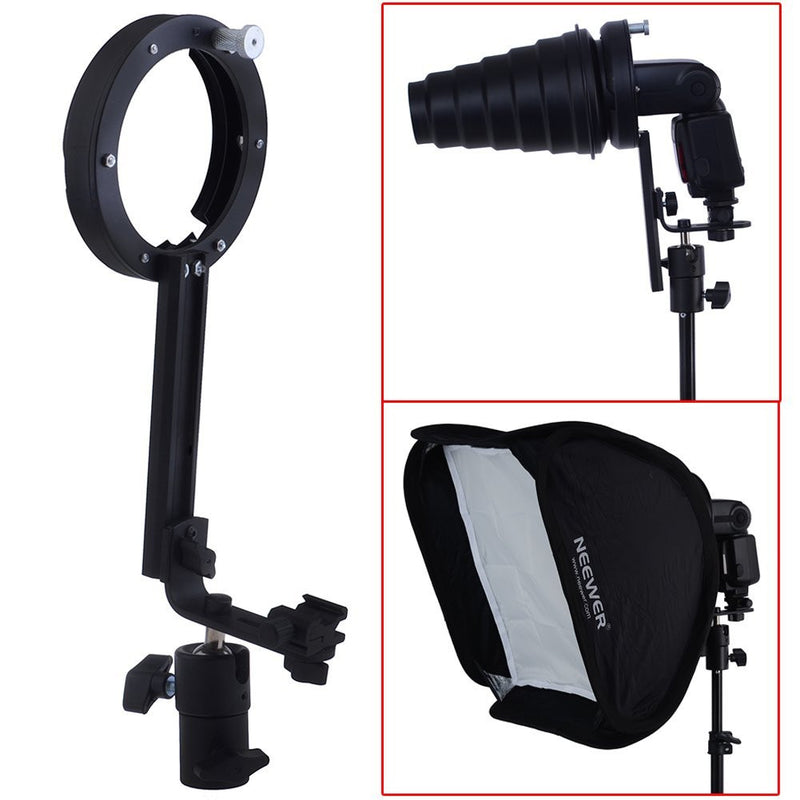 Tanotis - Neewer Flash Softbox Beauty Dish L-type Speedlite Bracket Mount with Adjustable Cold Shoe for Bowen Mount Accessories such as Canon Nikon Flash Units