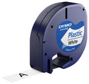 Dymo S0721660 Label Printer Tape Plastic White Letratag Series 12 mm Width 4 m Length