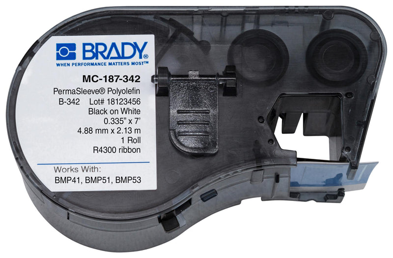 Brady MC-187-342 MC-187-342 Wire Marker Heat Shrinkable Sleeve PO (Polyolefin) Black on White 4.75mm x 2.13m 3.8 mm