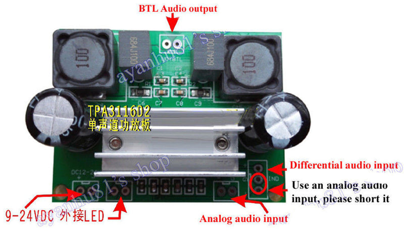 Tanotis  DC 12V-24V TPA3116 Digital Power Amplifier Board Mono 100W for Car Motorcycle