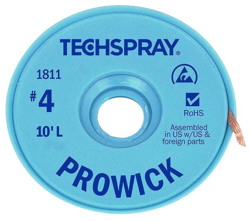 Techspray 1811-100F 1811-100F Desoldering Braid 100 ft x 2.5 mm Flux Coated Copper Pro-Wick New