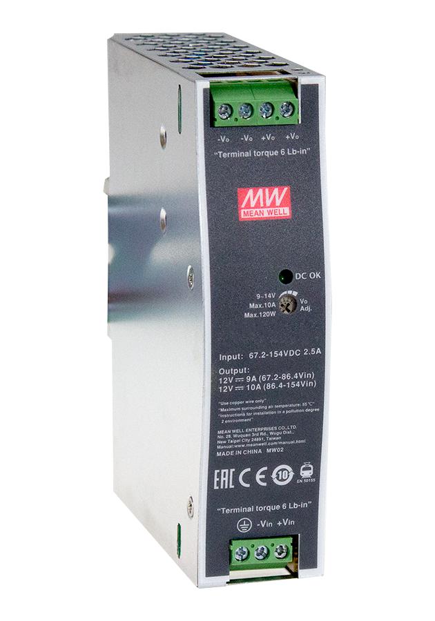 Mean Well DDR-120B-24 Isolated DIN Rail Mount DC/DC Converter Railway 2:1 120 W 1 Output 24 V 5 A