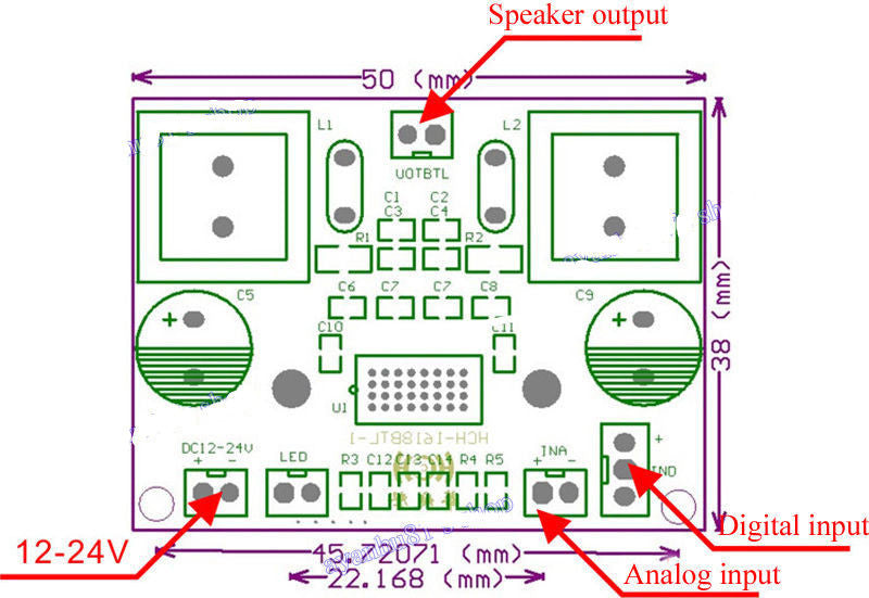 Tanotis  DC 12V-24V TPA3116 Digital Power Amplifier Board Mono 100W for Car Motorcycle
