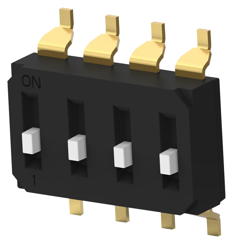 Alcoswitch - TE Connectivity EDS04SGNNTR04Q DIP / SIP Switch Raised Type 4 Circuits Spst SMD EDS Series Unsealed 24 V