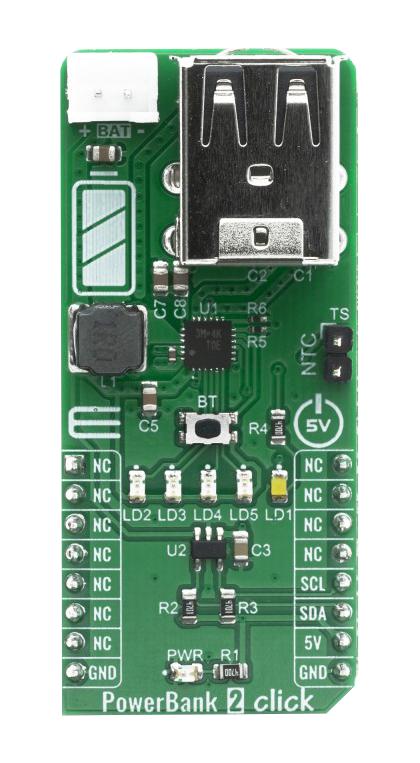 Mikroelektronika MIKROE-4116 MIKROE-4116 Click Board Powerbank 2 Optical RT9480 I2C Mikrobus 5 V 57.15 mm x 25.4