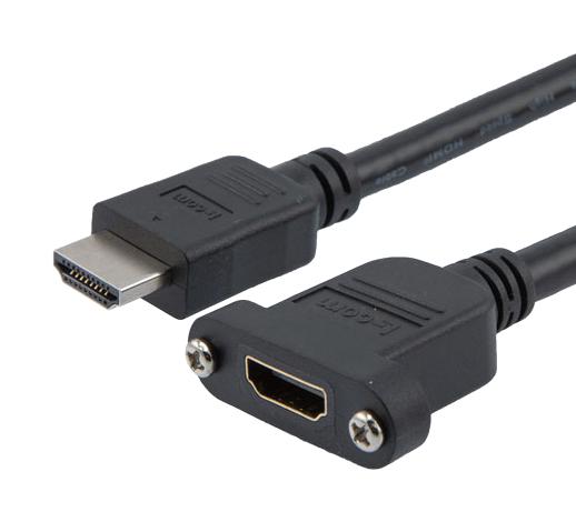 L-COM HD21P-MFP-BLK-1M Hdmi 2.1 Cable M/F Panel Mount PVC BLK 1.0M 52AK0465 New
