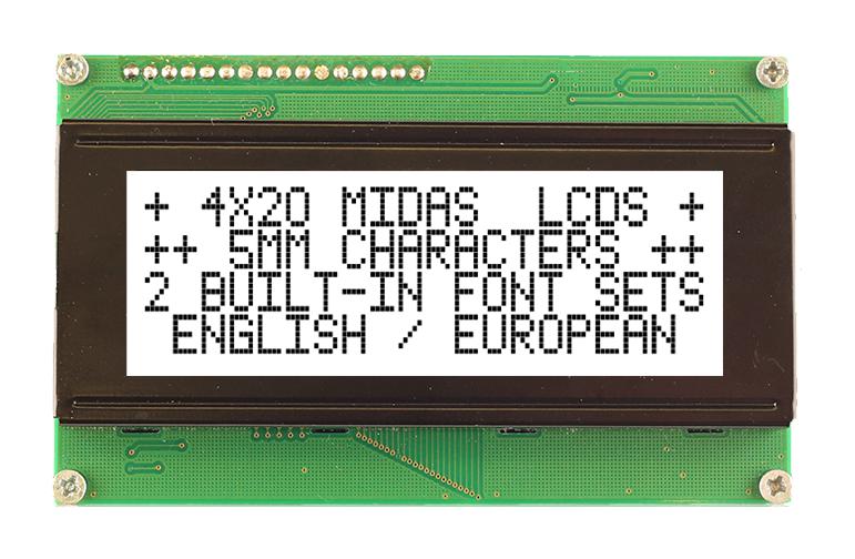 Midas MC42005A6WK-FPTLW-V2 Alphanumeric LCD 20 x 4 Black on White 5V Parallel English Euro Transflective