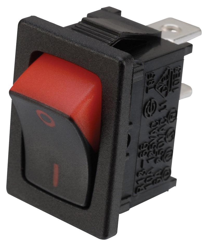 Multicomp PRO MP004577 Rocker Switch Spst 16 A 125VAC Black Red Panel Mount On-Off Quick Connect 13 mm x 19.8