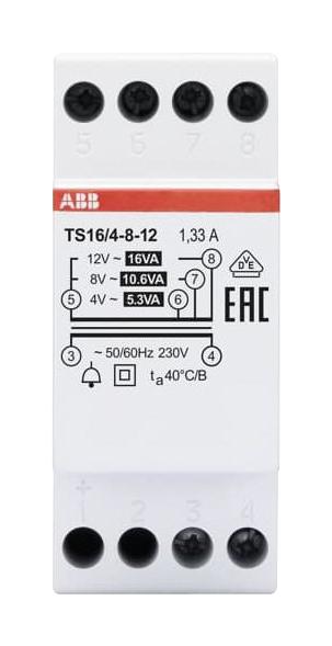 ABB TS16/4-8-12 DIN Rail Mount Transformer Non-Inherently Short-Circuit Proof Bell 230V 4V 8V 12V 16 VA