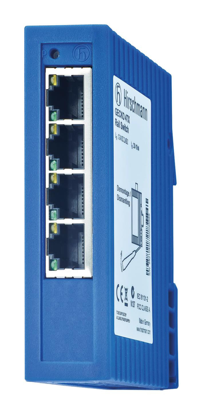 HIRSCHMANN GECKO 4TX SWITCH, N/W, 4 PORT, 100MBPS, DIN RAIL